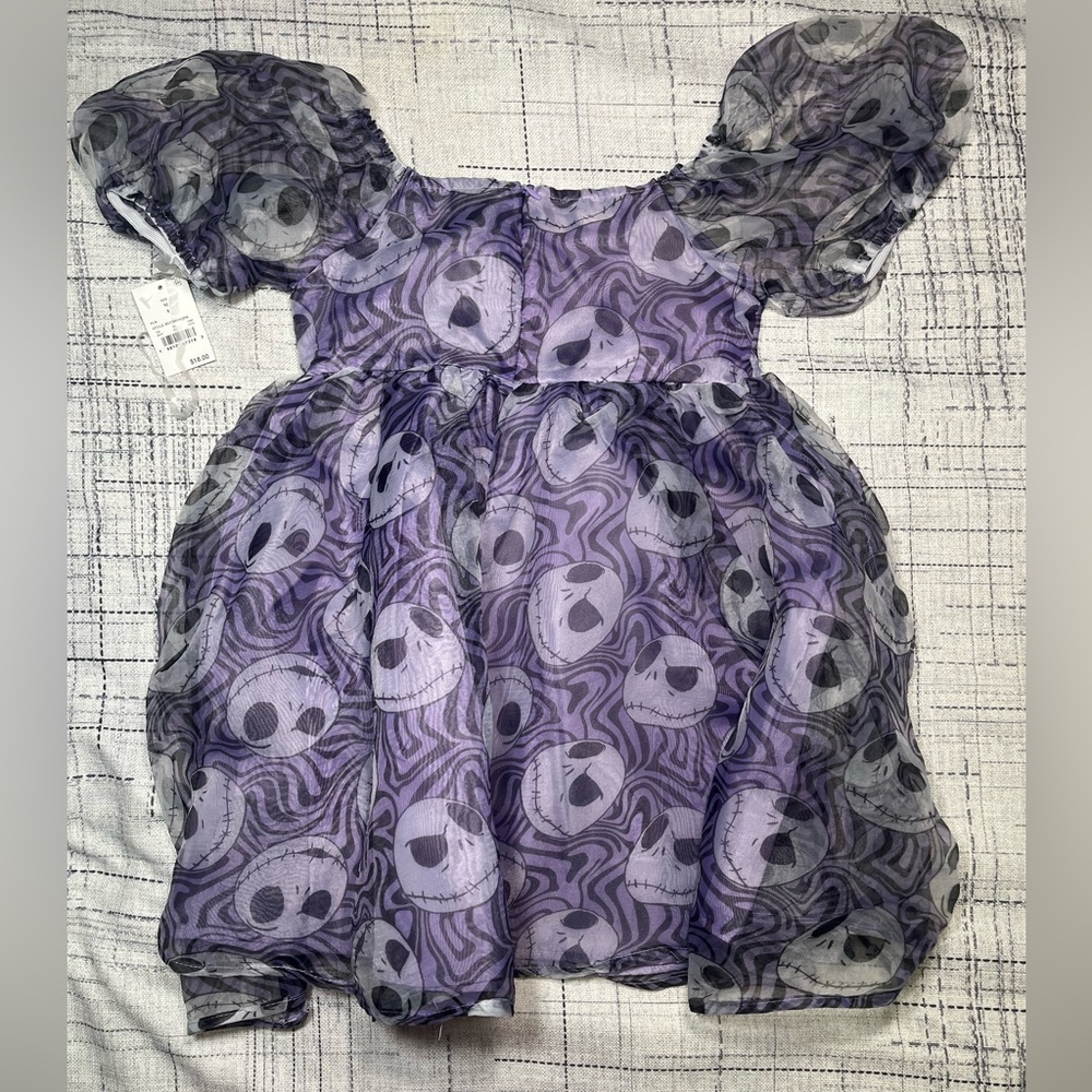 Girls' Jack Skellington  Short Puff Sleeve Dress - Purple size XL 14
